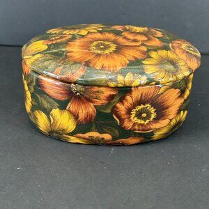 Lacquered Trinket Paper Mache Kashmir Floral Vanity Jewelry Lidded Box Sunflower